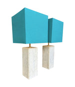 A pair of 1970s Belgian Carrera marble lamps by Porcelaine de Bruxelles