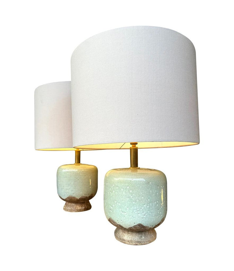 A pair of 1970s chinoiserie style crackle glazed ceramic lamps by Ugo Zaccanini for Maison Lancel