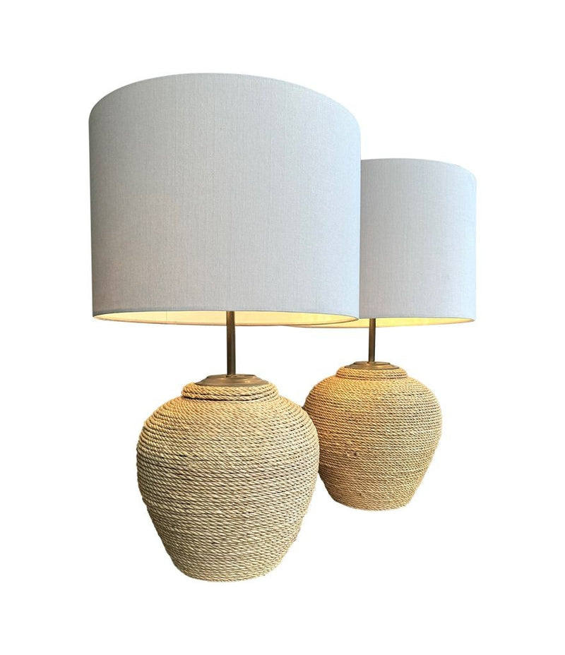 A pair of 1950s large Italian Riviera woven rope lamps with bronze fittings