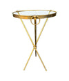 A lovely 1950s Fontana Arte style solid brass tripod martini table with thick glass top