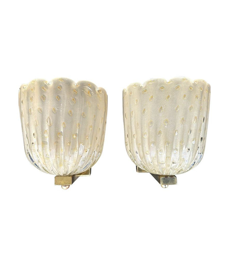 A pair of Art Deco 1940s Barovier & Toso bullacante aventurina wall sconces