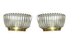 A lovely pair of 1940s Art Deco opaque Murano glass ribbed wall sconces by Seguso with brass wall mounts