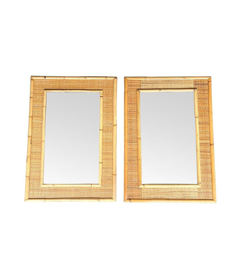 A pair of large Italian 1970s bamboo and woven rattan mirrors by Dal Vera