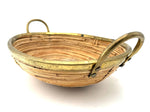 An Italian 1970s Gabriella Crespi style woven bamboo and brass two handled basket