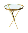 A lovely 1950s Fontana Arte style solid brass tripod martini table with thick glass top