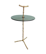 A pair of 1960s Maison Baques brass faux bamboo martini tables with smoked glass top