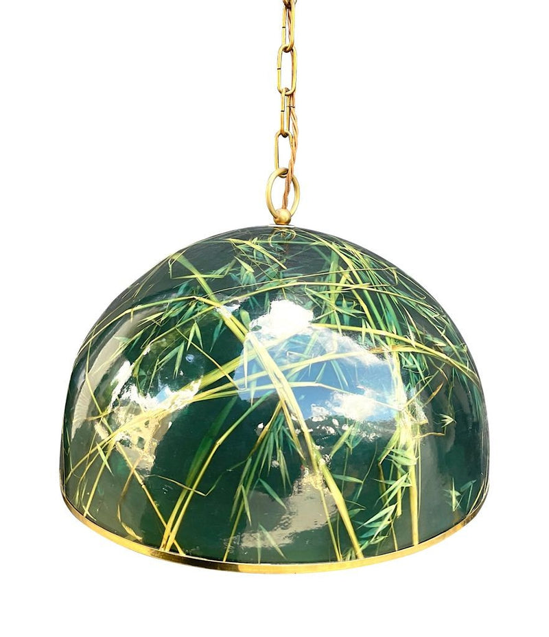 An unusual 1970s green acrylic and brass pendant light by Giovanni Banci for Banci Firenze