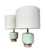 A pair of 1970s chinoiserie style crackle glazed ceramic lamps by Ugo Zaccanini for Maison Lancel