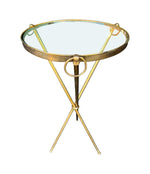 A lovely 1950s Fontana Arte style solid brass tripod martini table with thick glass top