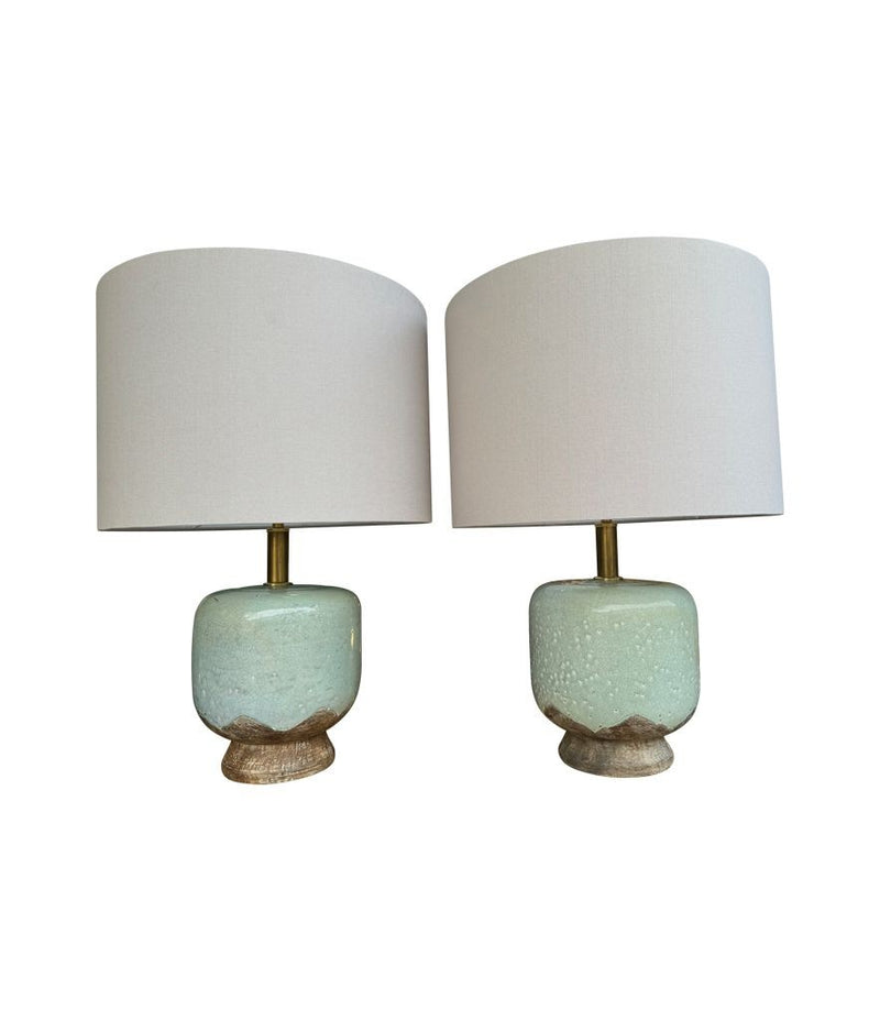 A pair of 1970s chinoiserie style crackle glazed ceramic lamps by Ugo Zaccanini for Maison Lancel