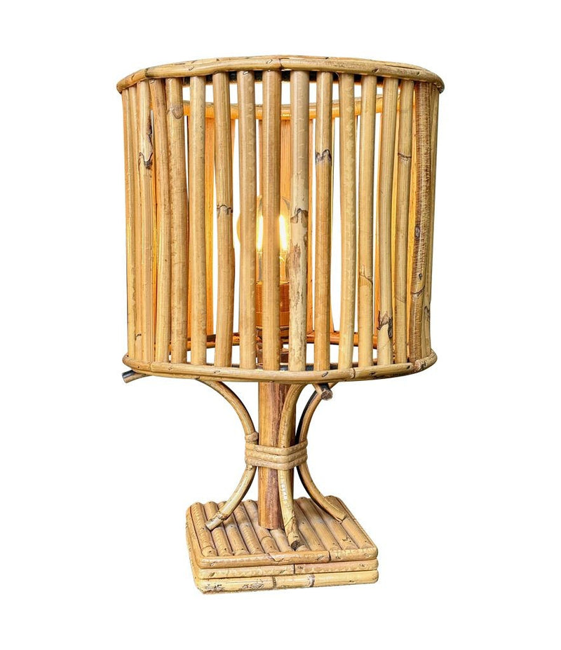 A pair of French 1960s bamboo lamps by Louis Sognot with orignal bamboo shades