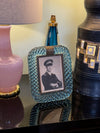 A wonderful orignal 1940s turquoise torchon Murano glass frame by Archimede Seguso