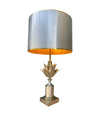 An orignal 1960s Maison Charles "Lotus" lamp in nickel, bronze and brass finish with orignal spun metal shade