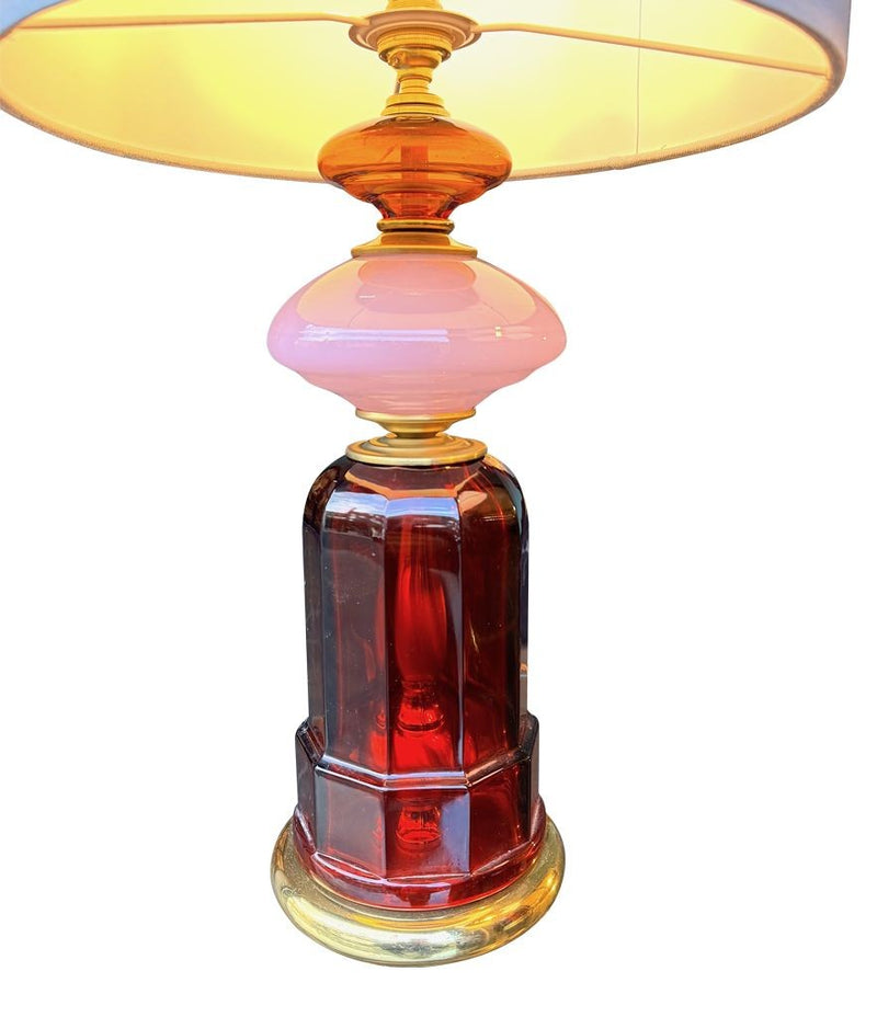 A pair of 1960s Murano opaline glass and brass lamps by Cenedese