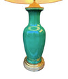 Mid century table lamps 1950s Italian crackle glaze green vase lamps with solid brass bases