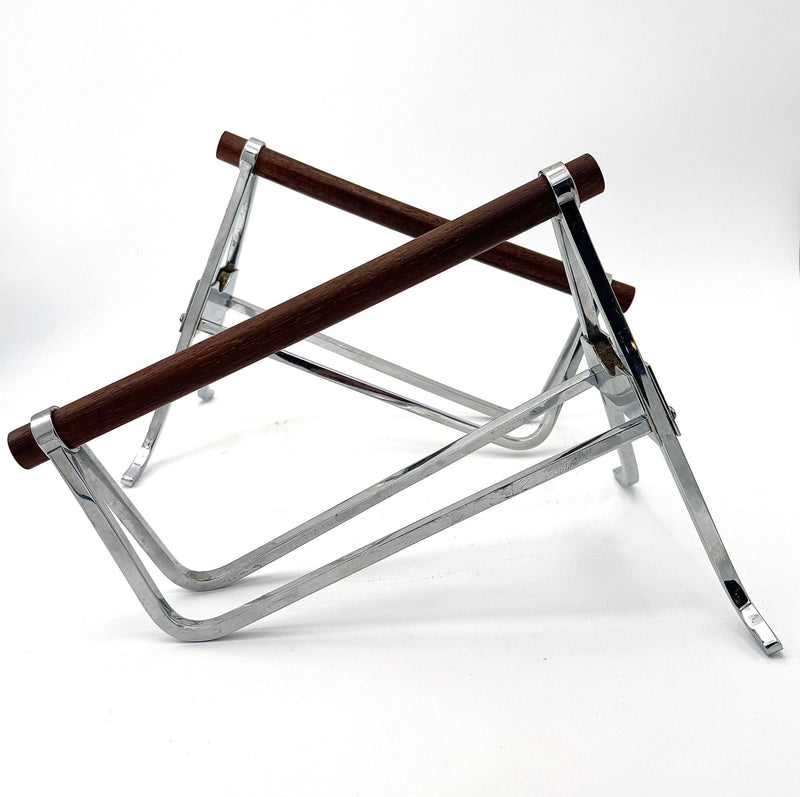 Pair of Mid Century bottle holders Jacques Adnet chrome and rosewood for Christolfe - 1950s