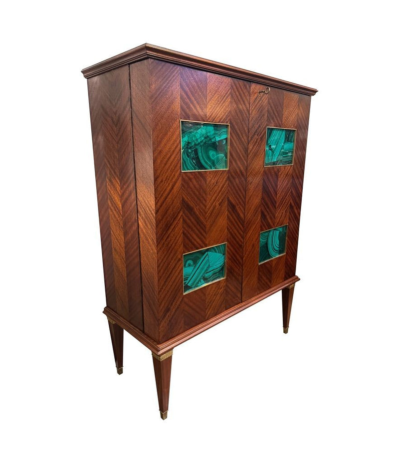 Mid Century bar cabinet by Pooalo Buffa with faux green malachite panels - 1950s -  mid century furniture London