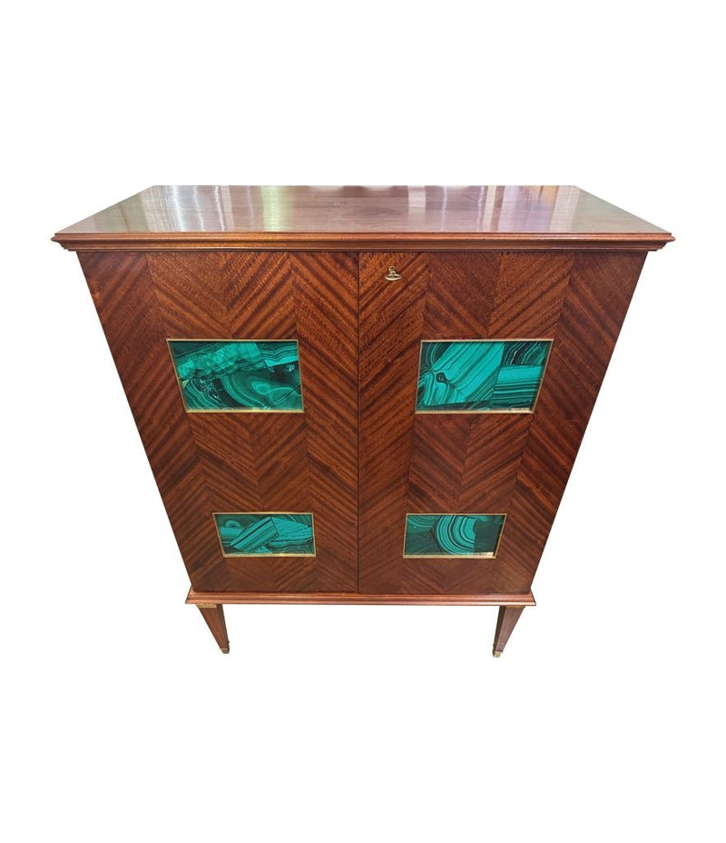 Mid Century bar cabinet by Pooalo Buffa with faux green malachite panels - 1950s -  mid century furniture London