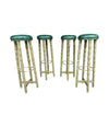 Four mid century faux bamboo bar stools with green seat pads - Spanish