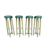 Four mid century faux bamboo bar stools with green seat pads - Spanish