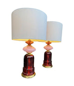 Mid Century table lamps Murano Opaline glass and brass by Cenedese 1960s