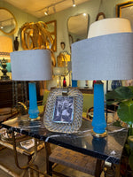 Mid Century table lamps turquoise blue Murano opaline glass by Giovanni Cenedese - 1960s
