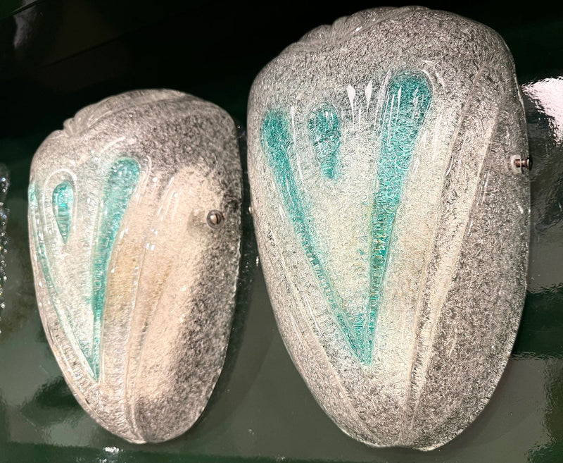 Mid century Murano glass wall sconces teal green - mid century wall lights - 1970s - Italian