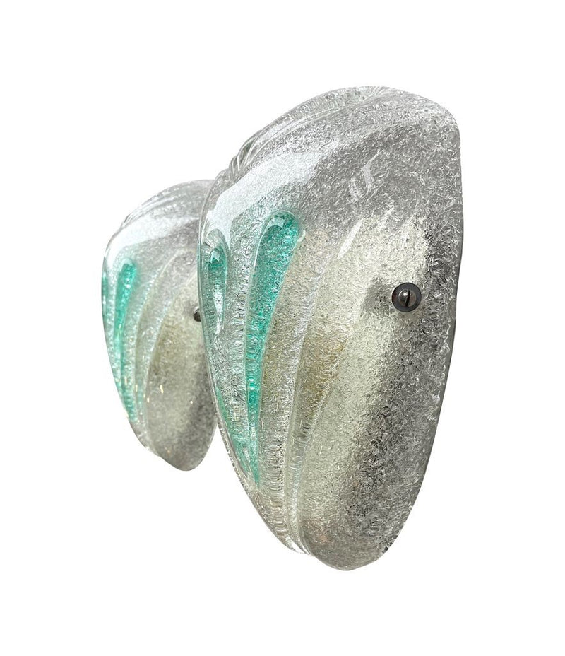 Mid century Murano glass wall sconces teal green - mid century wall lights - 1970s - Italian