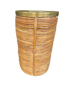 Mid century woven pencil reed bamboo and brass umbrella stand in the style of Gabriella Crespi - 1970s - Italian