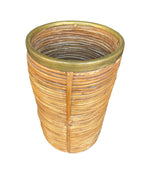 Mid century woven pencil reed bamboo and brass umbrella stand in the style of Gabriella Crespi - 1970s - Italian