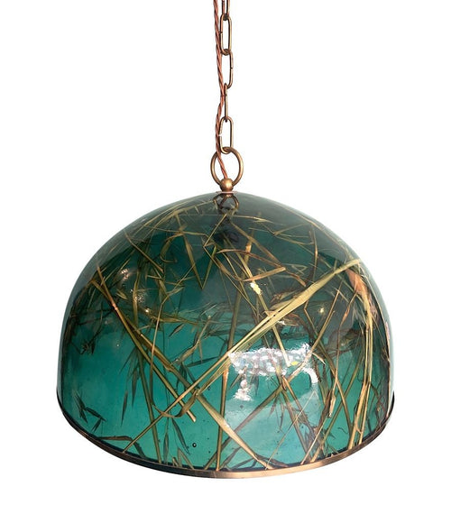 An unusual 1970s green acrylic and brass pendant light by Giovanni Banci for Banci Firenze