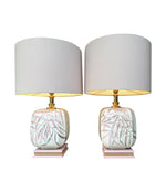 A pair of large 1970s ceramic hand painted lamps by Ugo Zaccanini for Maison Lancel