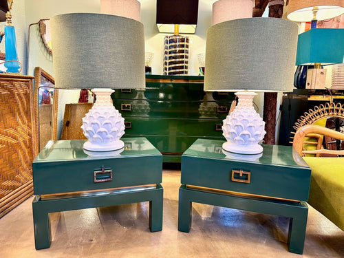 A rare pair of 1970s green lacquered side tables by Guy lefevre for Maison Jansen