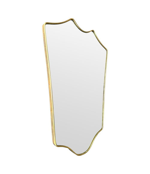 An orignal Italian 1950s brass framed shield mirror with lovely curved shape.