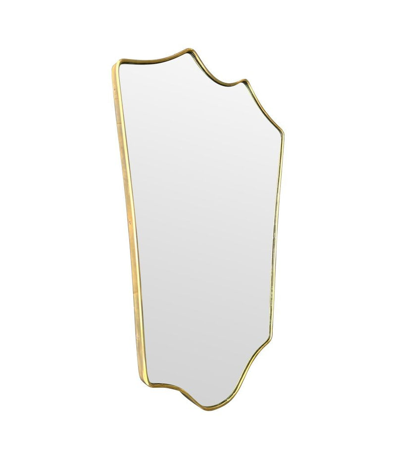 An orignal Italian 1950s brass framed shield mirror with lovely curved shape.