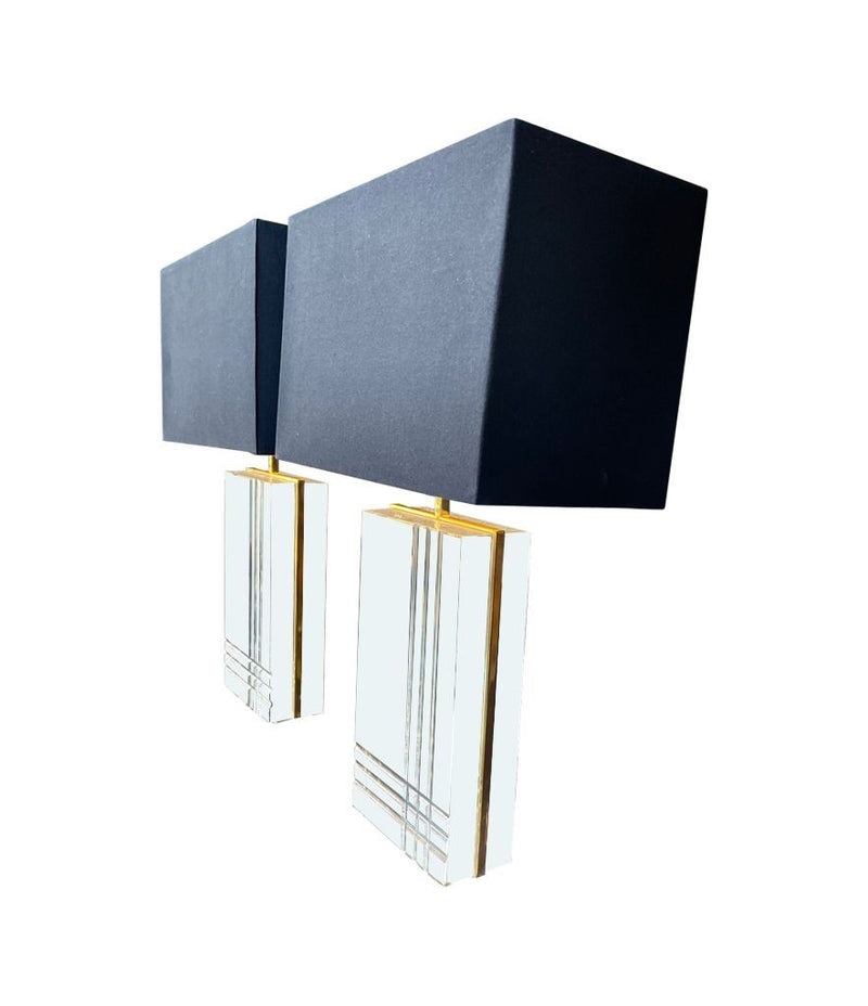 A pair of 1970s Italian gilt metal and lucite lamps