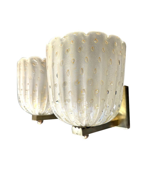 A pair of Art Deco 1940s Barovier & Toso bullacante aventurina wall sconces