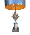 An orignal 1960s Maison Charles "Lotus" lamp in nickel, bronze and brass finish with orignal spun metal shade