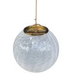 Mid Century Murano Glass Pendant Light by Venini with white wavy swirl design with brass fittings - Mid Century Lighting 