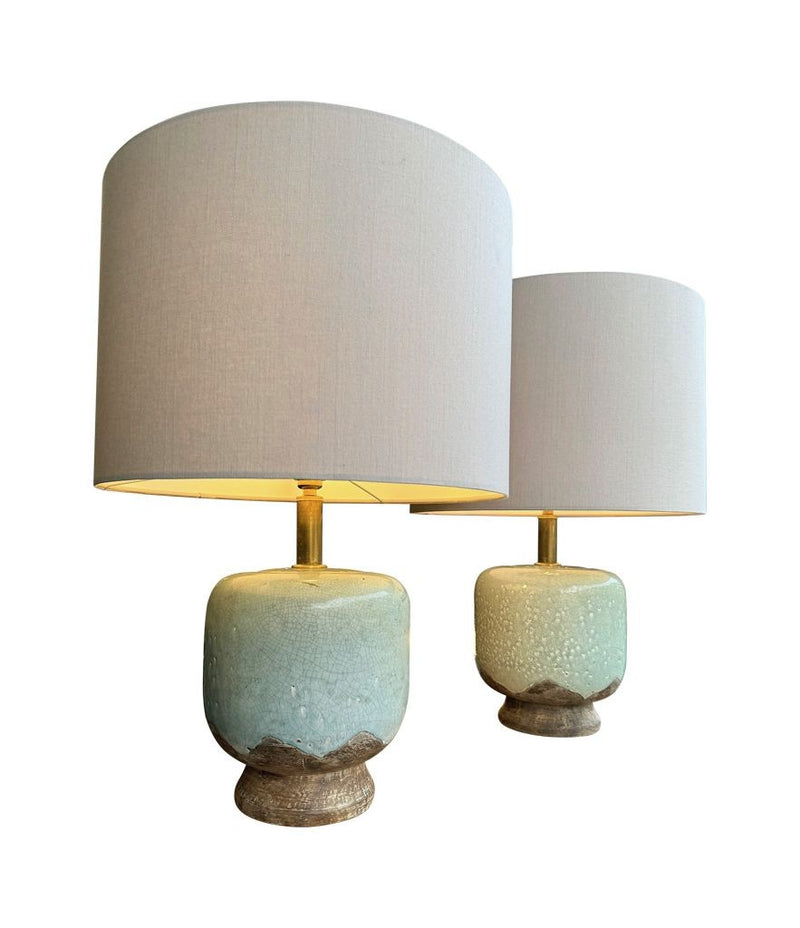 A pair of 1970s chinoiserie style crackle glazed ceramic lamps by Ugo Zaccanini for Maison Lancel