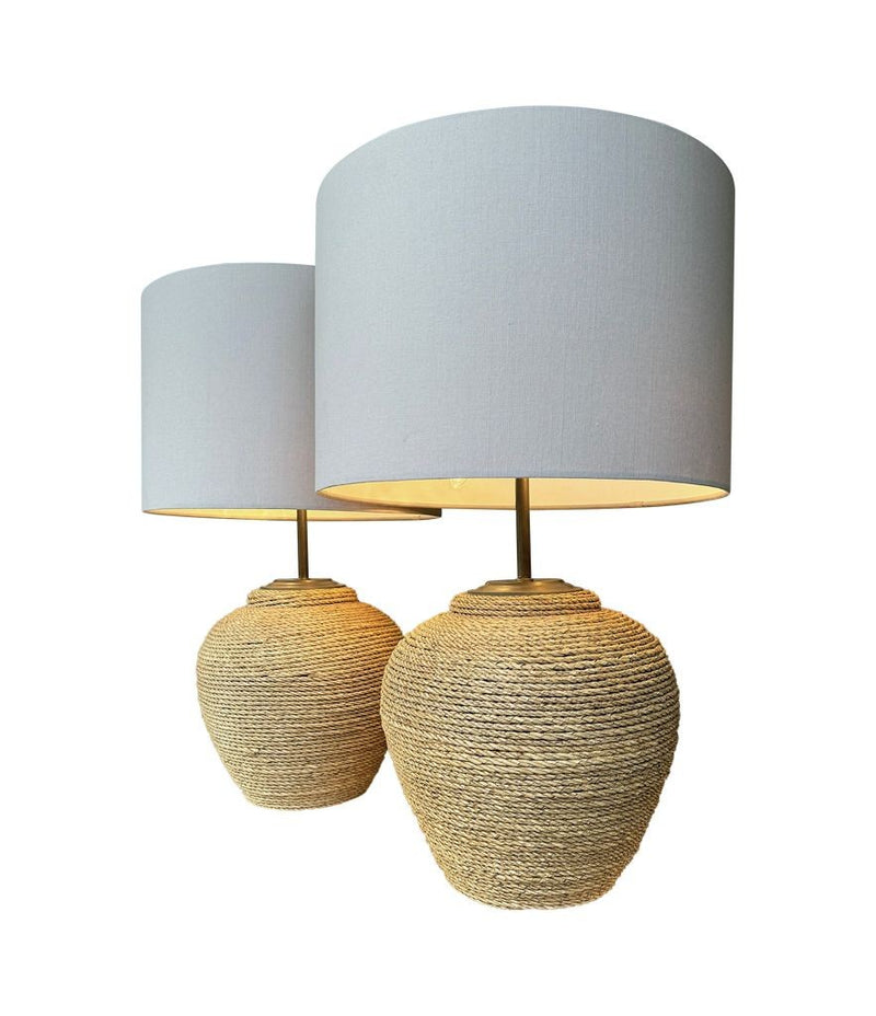 A pair of 1950s large Italian Riviera woven rope lamps with bronze fittings