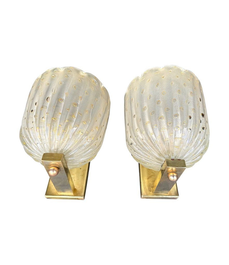 A pair of Art Deco 1940s Barovier & Toso bullacante aventurina wall sconces