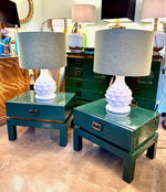 A rare pair of 1970s green lacquered side tables by Guy lefevre for Maison Jansen