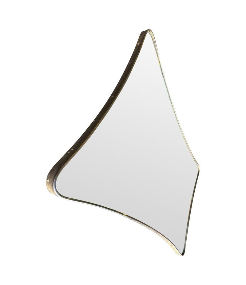 A large 1950s orignal Italian shield mirror with solid brass frame.