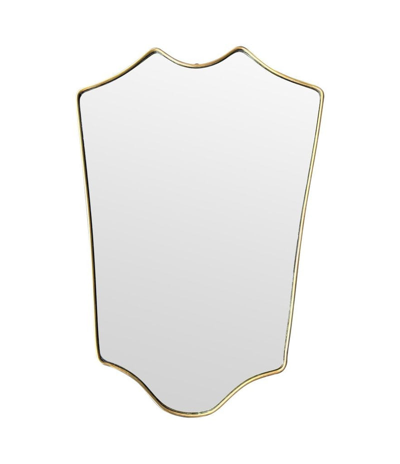 An orignal Italian 1950s brass framed shield mirror with lovely curved shape.