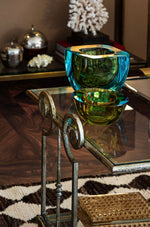 A pair of 1950s gilt wrought iron French side tables, with glass shelves