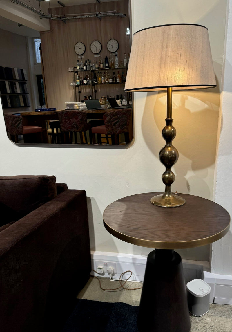 A pair of large Italian 1970s solid brass lamps with orignal satin shades