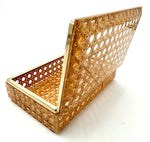 An Italian 1970s Gabriella Crespi style lucite and woven rattan gilt hinged box