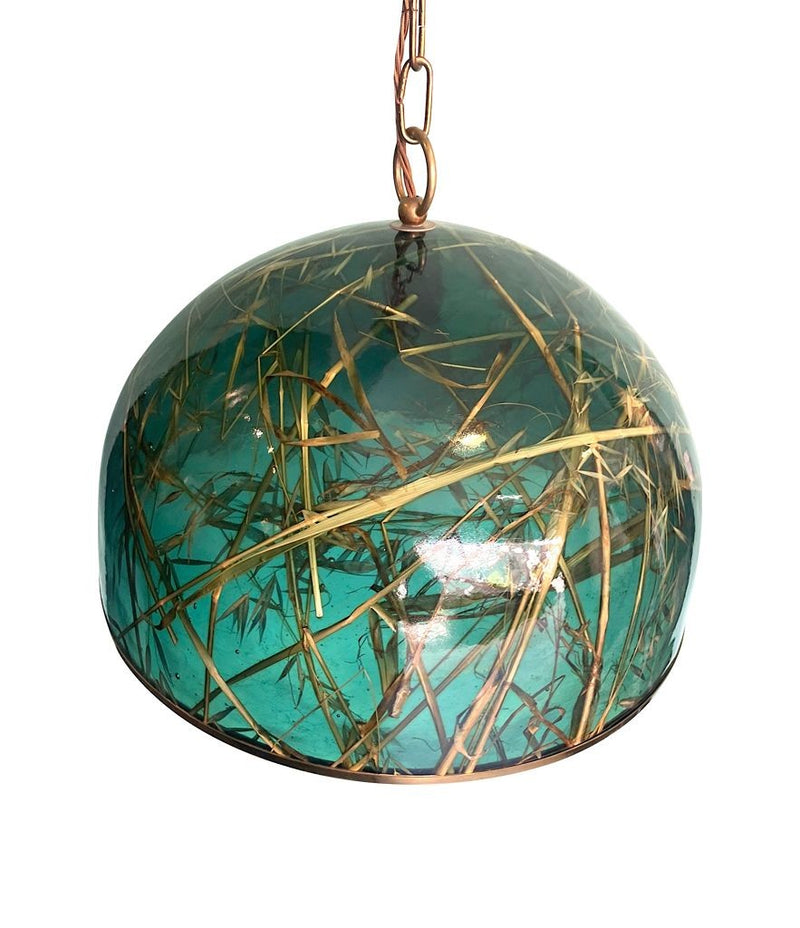 An unusual 1970s green acrylic and brass pendant light by Giovanni Banci for Banci Firenze