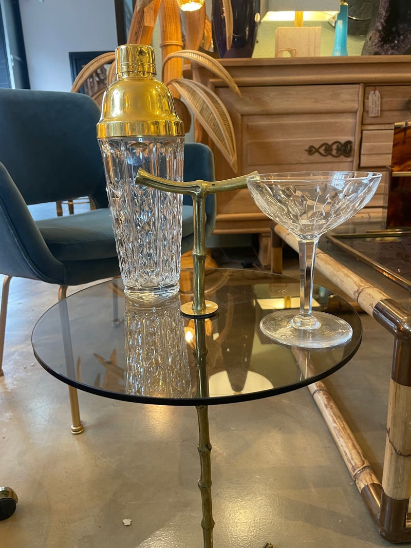 A pair of 1960s Maison Baques brass faux bamboo martini tables with smoked glass top